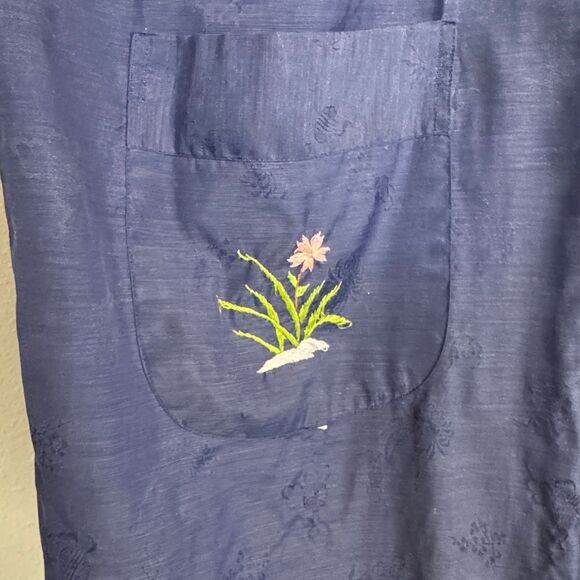 Vintage Chinese Blue Kimono Robe Floral Bird Embroidery 70s - Picture 6 of 9